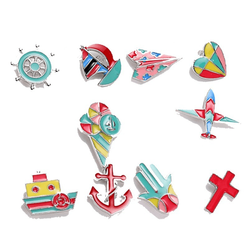 5pcs Cartoon Brooch Set Fruit Bird Airplane Palm Cross Pins
