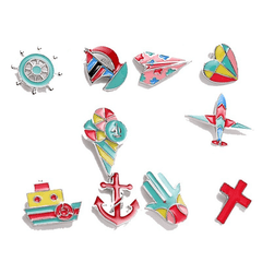 5pcs Cartoon Brooch Set Fruit Bird Airplane Palm Cross Pins