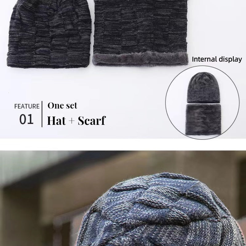 Fleece Knit Beanie Hat & Scarf Set Ear Neck Protection Winter Outdoor