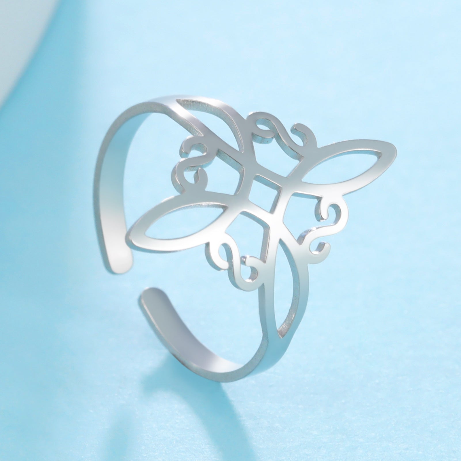 Irish Celtic Knot Ring Stainless Steel Adjustable Women's Cross Amulet Ring