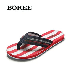 BOREE Men's Striped Flip Flops Comfortable Slides Lightweight Sandals