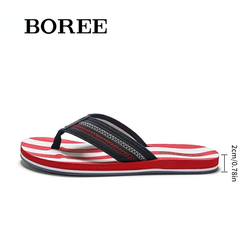 BOREE Men's Striped Flip Flops Comfortable Slides Lightweight Sandals