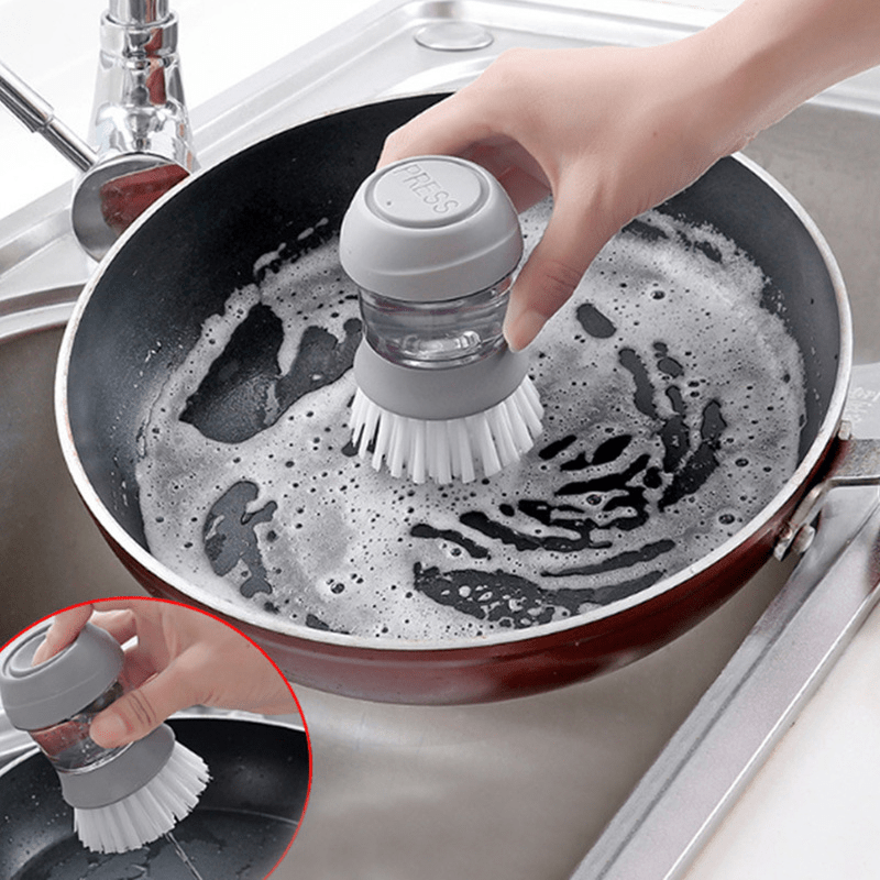 Soap Dispensing Palm Brush Kitchen Sink Pan Brush