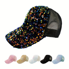 Sequin Decor Baseball Cap Glitter Mesh Trucker Hat