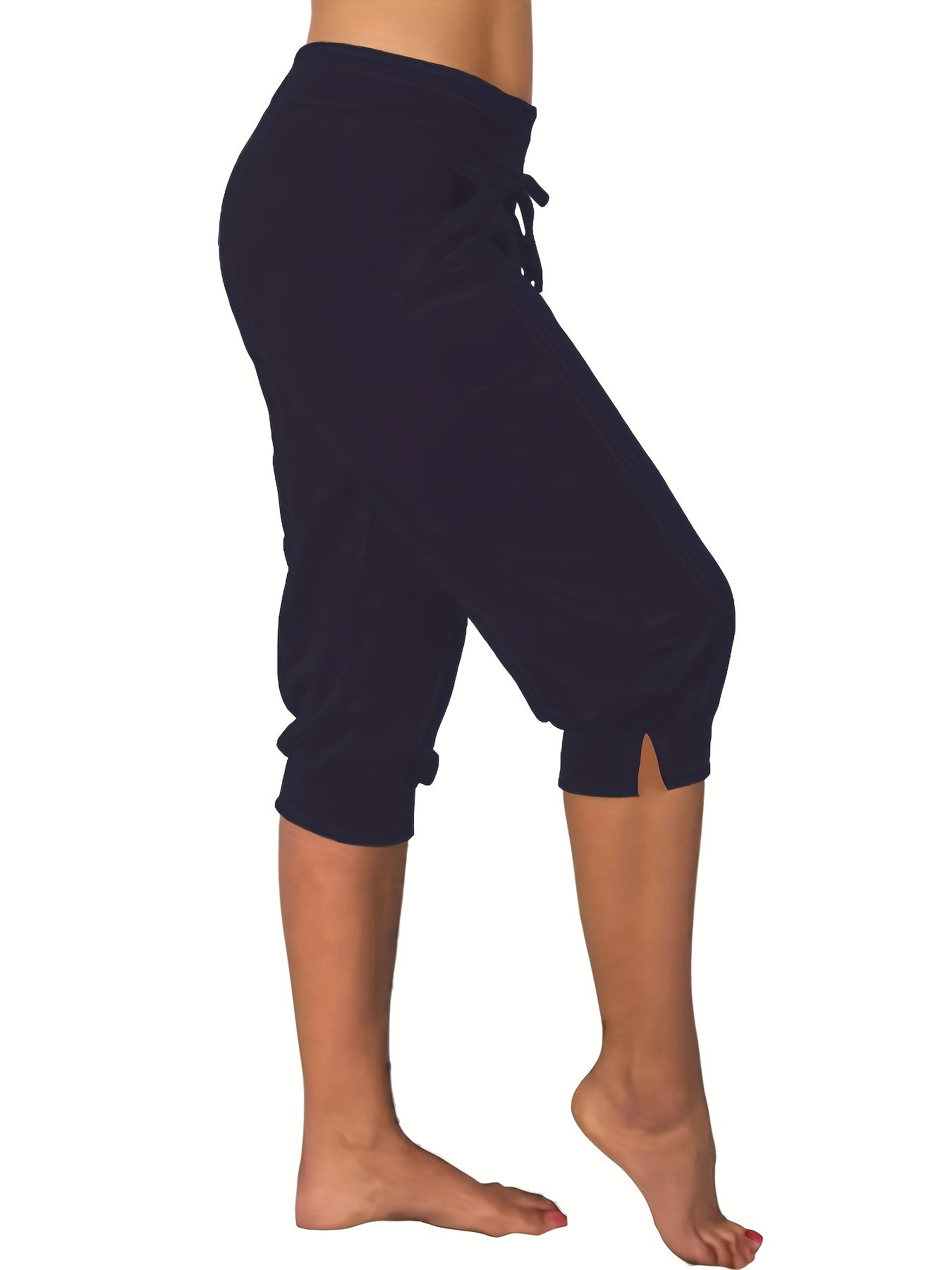 Solid Drawstring Split Cropped Pants Casual Pants For Spring & Summer