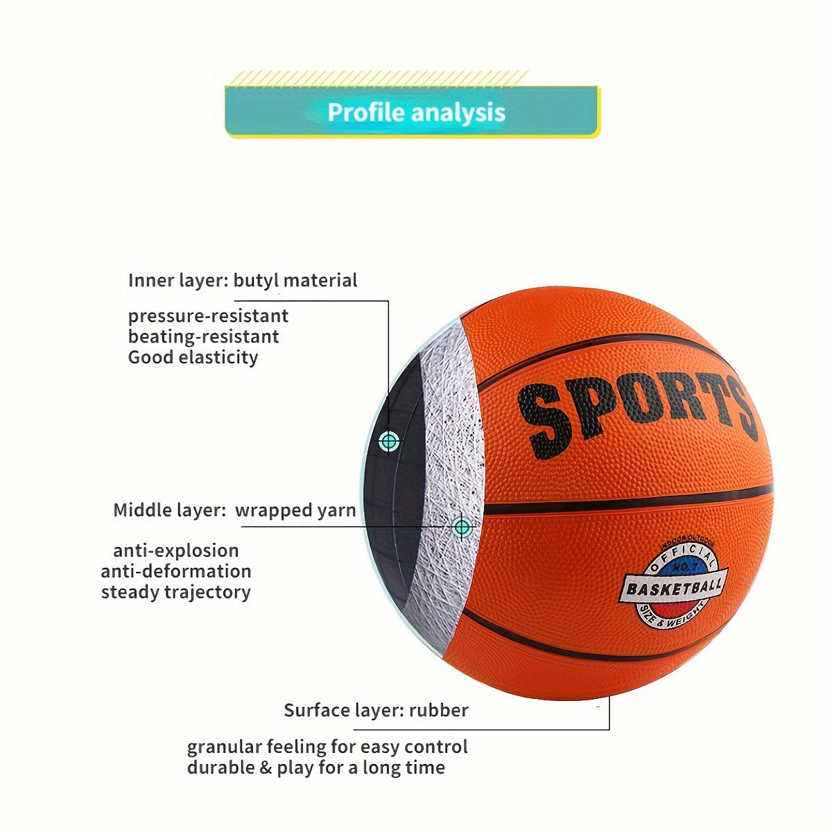 Size 5 Rubber Basketball for Training Practice