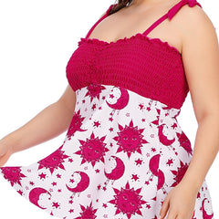 Sun & Moon Print Shirred Top & Panty Swimsuit Set 2pcs