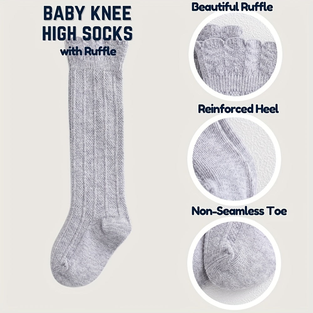 5 Pairs Girls Kids Knee High Socks Ruffle Over Knee High Socks