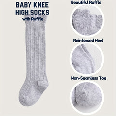 5 Pairs Girls Kids Knee High Socks Ruffle Over Knee High Socks