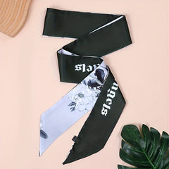 Lily Flower Pattern Neckerchief Long Ribbon Skinny Scarf