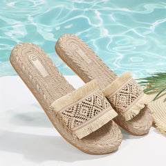 Women's Straw Beach Slippers Breathable Outdoor Slippers