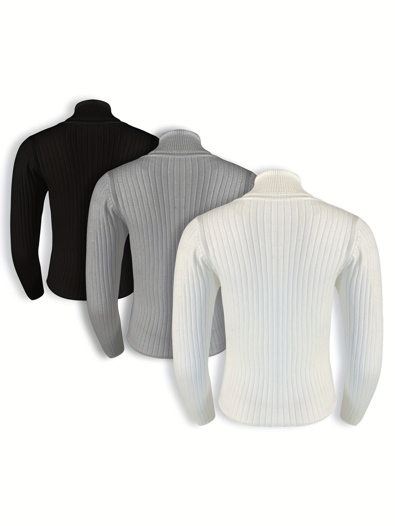 3 Pack Plus Size Ribbed Sweater Set High Neck Jumper