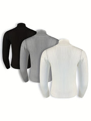 3 Pack Plus Size Ribbed Sweater Set High Neck Jumper