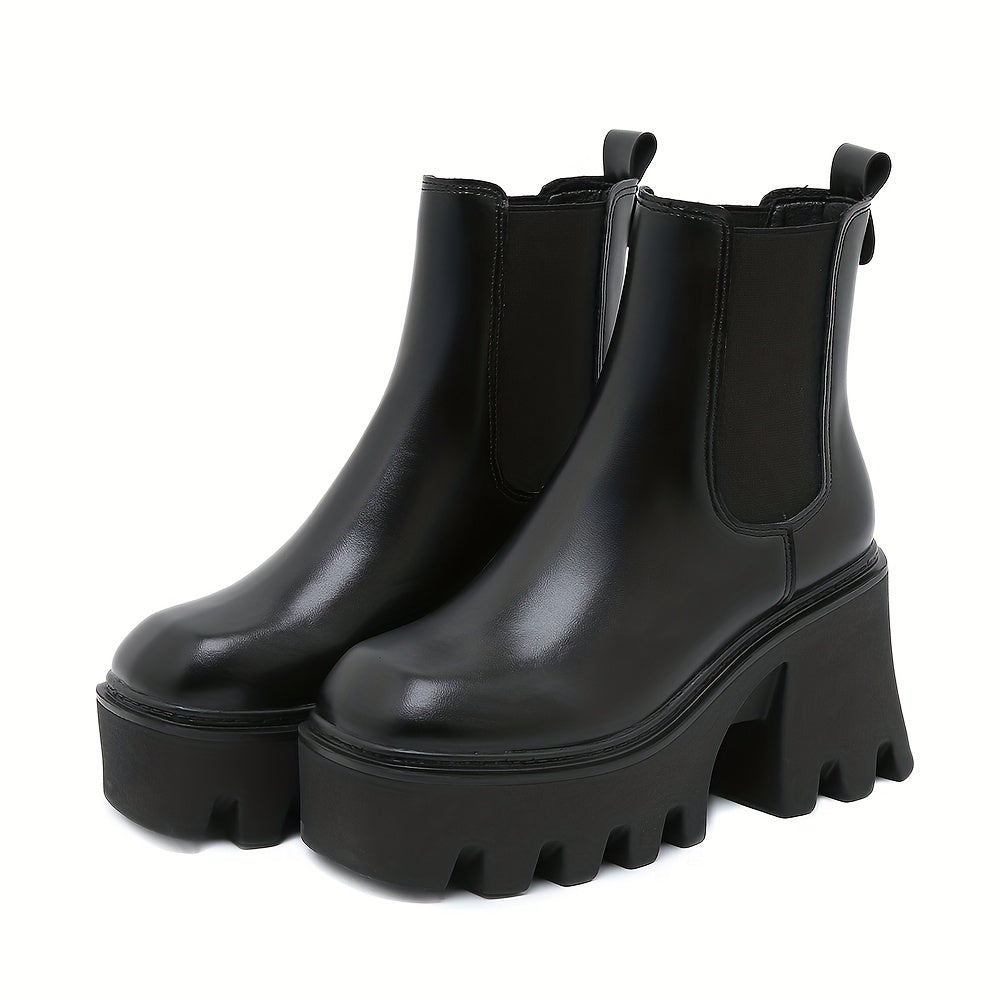 Women's Chelsea Short Boots Square Toe Slip On Retro British Style