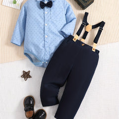 Baby Boy Gentleman Set Long Sleeve Shirt Romper Suspender Pants 2pc