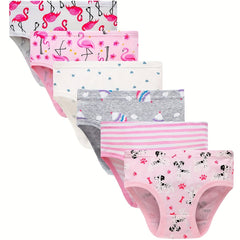 6pk Girls Triangle Panties Cartoon Print 100% Cotton Underwear