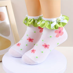 3 Pairs Baby Girls Ruffle Lace Flower Short Crew Socks Sweet Bow Dress Socks