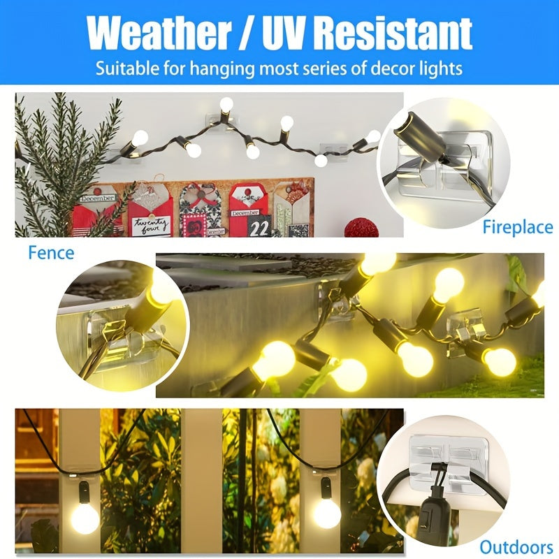 25pcs Plastic Hooks for Outdoor String Lights Waterproof Self Adhesive Clips