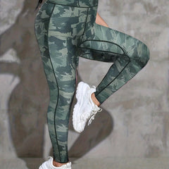 Camo Print High Rise Yoga Leggings with Phone Pockets