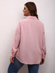 Solid Ribbed Button Up Long Sleeve Blouse