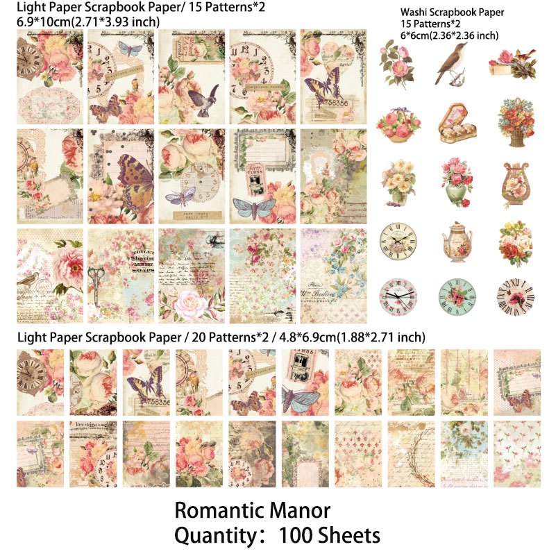 100 Sheets Vintage Literary Characters Scrapbooking Supplies Set