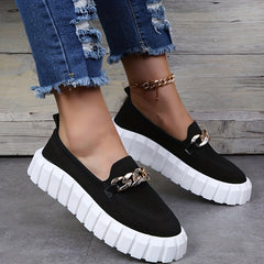 Chain Decor Platform Sneakers Slip On Outdoor Breathable Knit Shoes