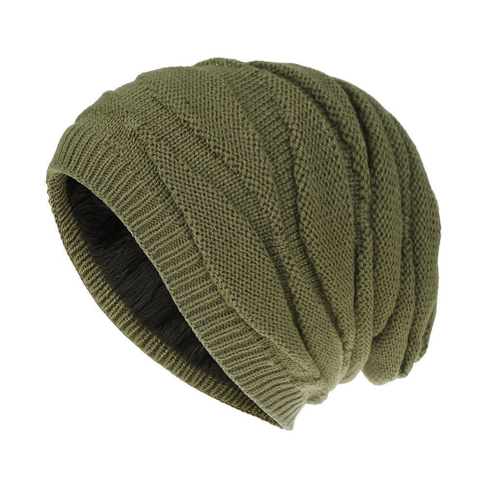 Argyle Knit Fleece Beanie Hat Soft Winter Hat Warm Skull Cap Unisex