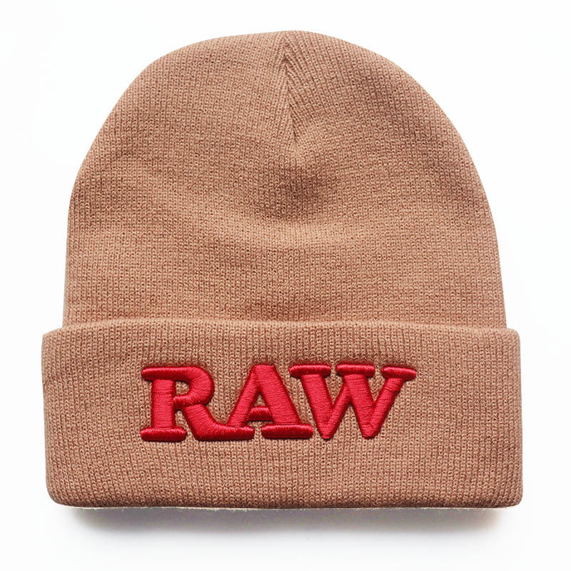 Embroidered Letter RAW Knit Hat Street Hip Hop Warm Wool Hat Men