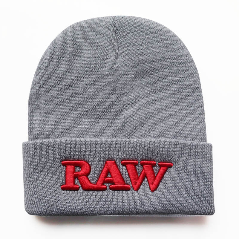 Embroidered Letter RAW Knit Hat Street Hip Hop Warm Wool Hat Men