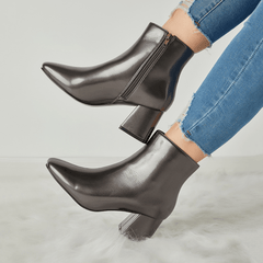 Women's Block Heel Ankle Boots Square Toe Patent Leather Side Zipper Shoes