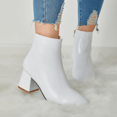 Women's Block Heel Ankle Boots Square Toe Patent Leather Side Zipper Shoes