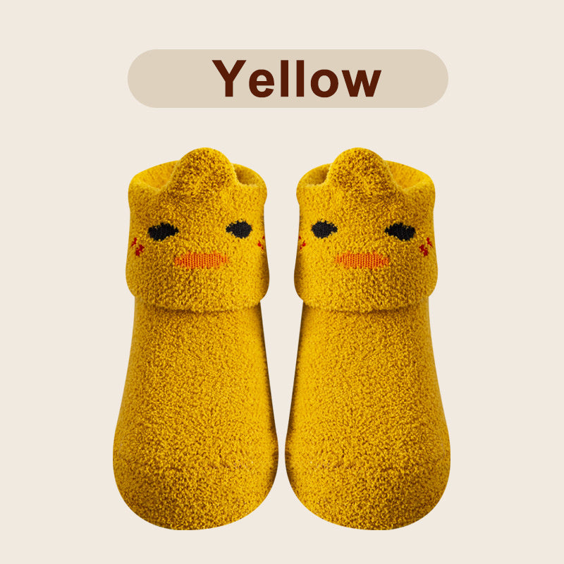Baby Coral Fleece Non-slip Floor Socks - Cartoon Animal Graphic