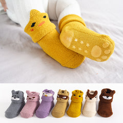 Baby Coral Fleece Non-slip Floor Socks - Cartoon Animal Graphic