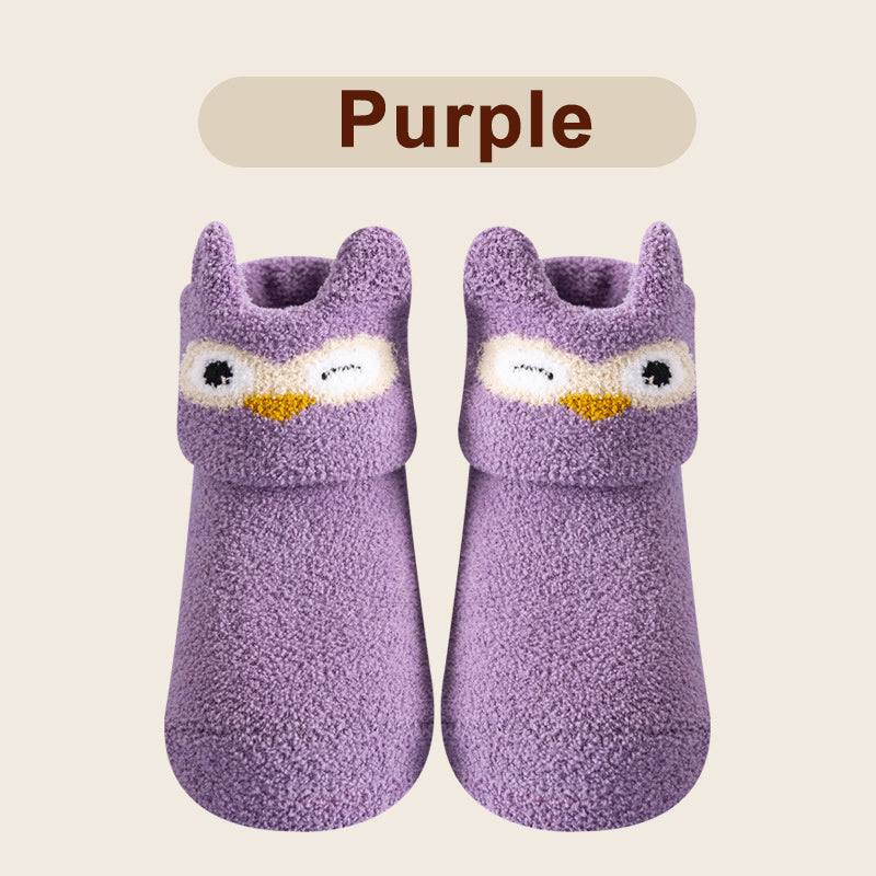 Baby Coral Fleece Non-slip Floor Socks - Cartoon Animal Graphic