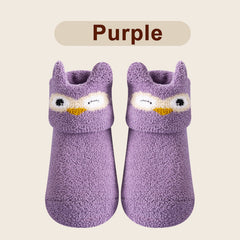 Baby Coral Fleece Non-slip Floor Socks - Cartoon Animal Graphic