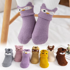 Baby Coral Fleece Non-slip Floor Socks - Cartoon Animal Graphic