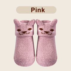 Baby Coral Fleece Non-slip Floor Socks - Cartoon Animal Graphic
