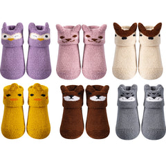 Baby Coral Fleece Non-slip Floor Socks - Cartoon Animal Graphic