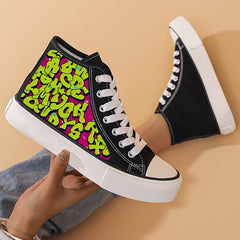 Graffiti Letter High Top Canvas Sneakers