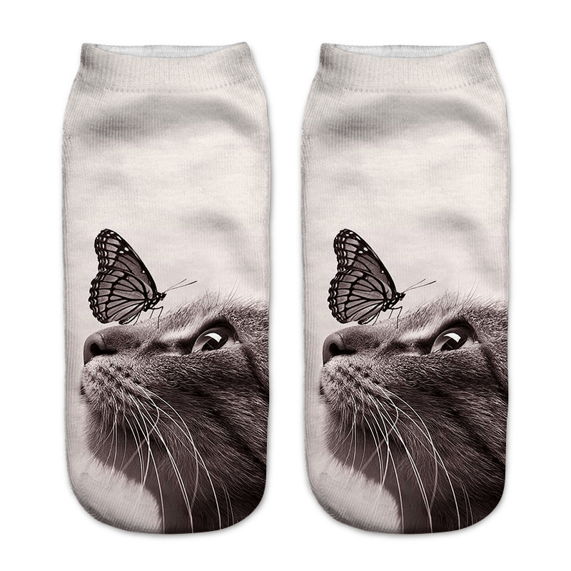 Cat Animal Pattern Crew Socks Lightweight Ankle Stockings Women's Hosiery