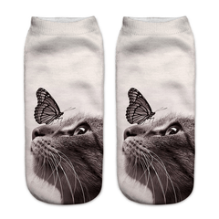 Cat Animal Pattern Crew Socks Lightweight Ankle Stockings Women's Hosiery