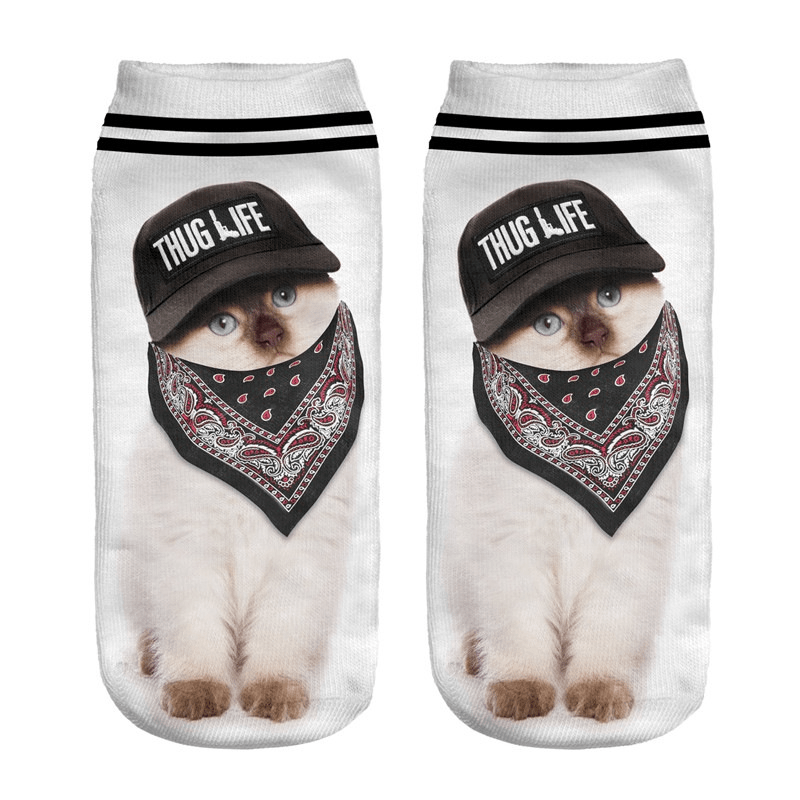 Cat Animal Pattern Crew Socks Lightweight Ankle Stockings Women's Hosiery