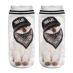 Cat Animal Pattern Crew Socks Lightweight Ankle Stockings Women's Hosiery
