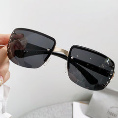 Rhinestone Frameless Rectangle Sunglasses Vintage Ladies Oversized Square