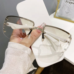 Rhinestone Frameless Rectangle Sunglasses Vintage Ladies Oversized Square