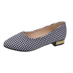 Women's Houndstooth Loafers Chunky Low Heel Slip-on Shoes Pointed Toe Comfort