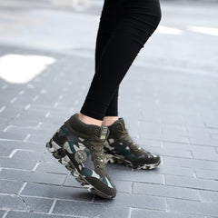 Camo Pattern Wedge Shoes Lightweight Lace High Top Running Shoes
