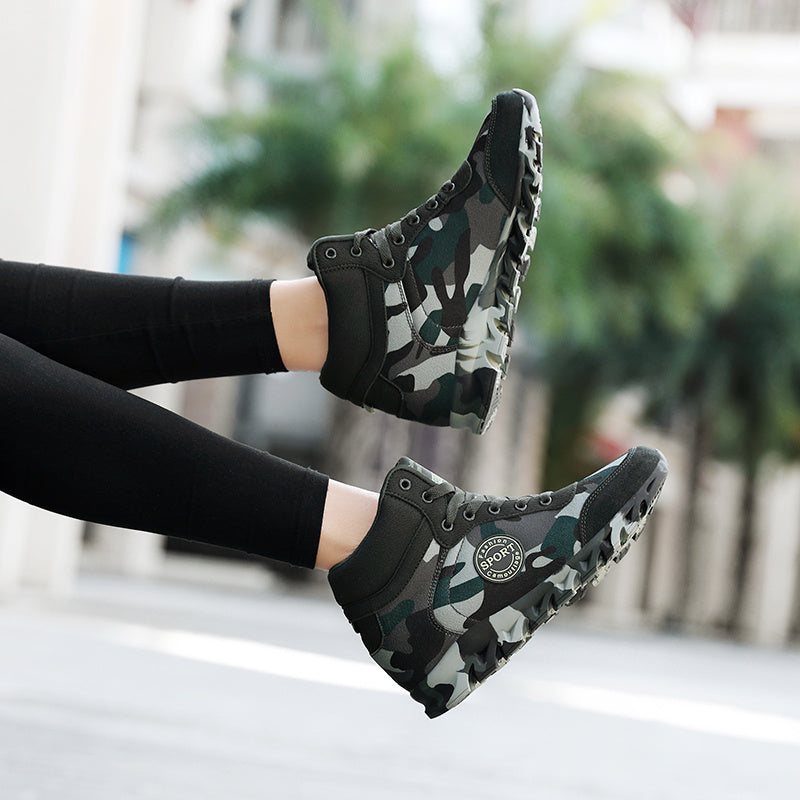Camo Pattern Wedge Shoes Lightweight Lace High Top Running Shoes
