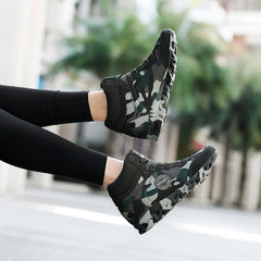 Camo Pattern Wedge Shoes Lightweight Lace High Top Running Shoes