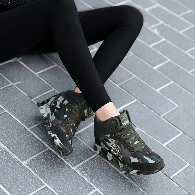 Camo Pattern Wedge Shoes Lightweight Lace High Top Running Shoes
